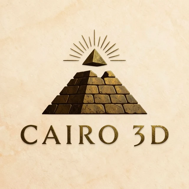Cairo 3D logo: an unfinished pyramid with a floating gold capstone